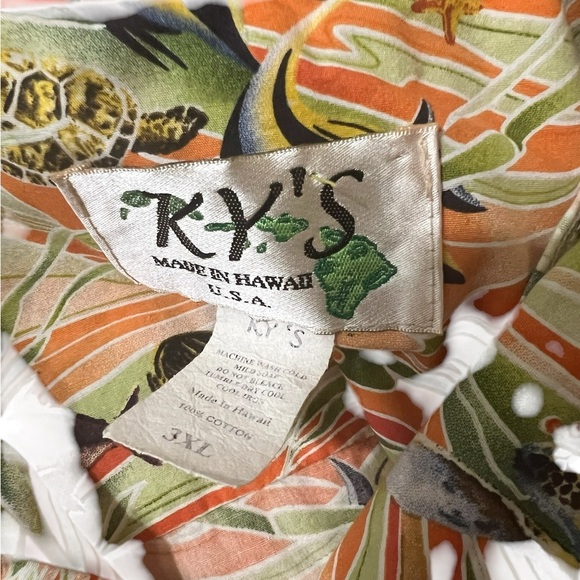 Casual Orange and Green Button Down Shirt with Tropical Print - Picture 3 of 3